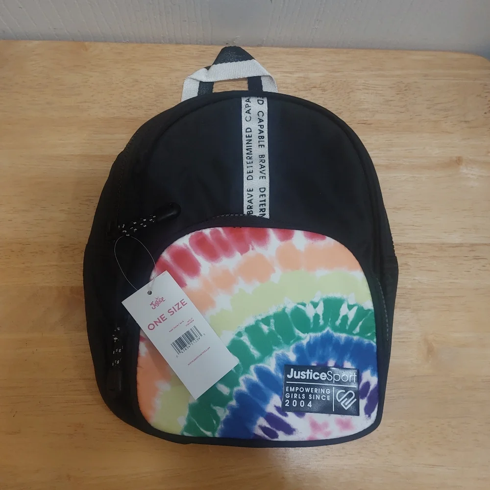 NWT Girl's Justice Sport Mini Backback Purse/Bag Black w/colors